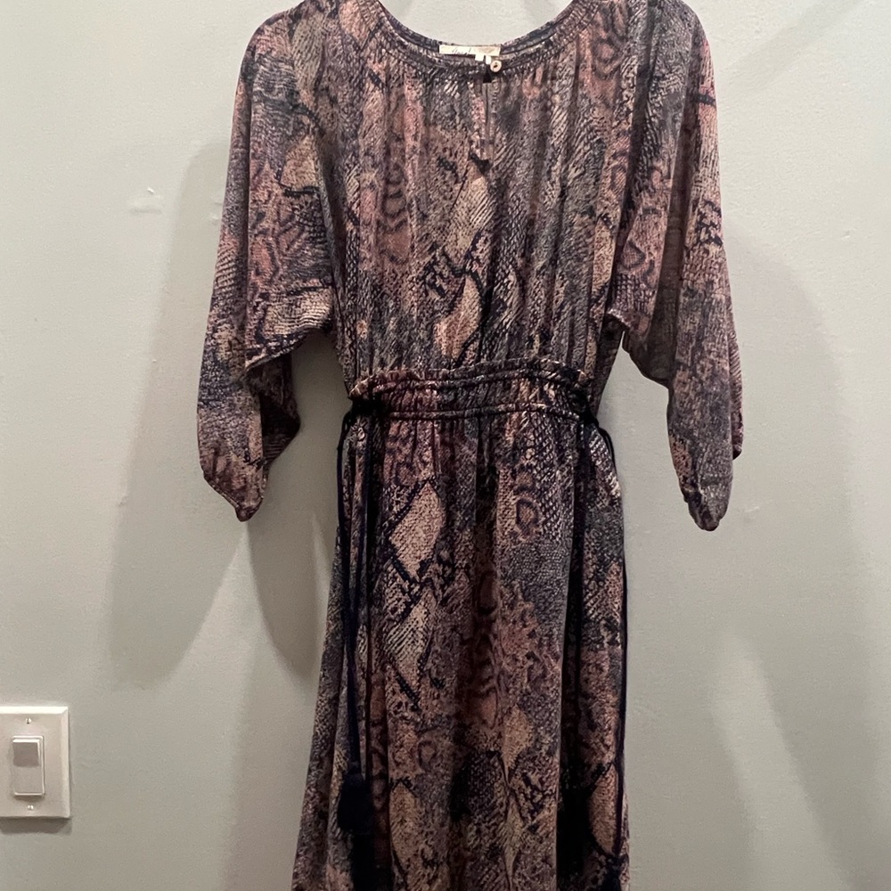 Floreat Long Sleeve Snake Print Dress in Black and Cream